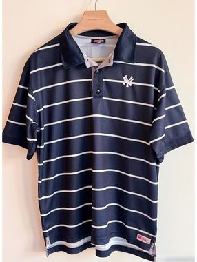 Stitches New York Yankees Men’s Large Navy Striped MLB Polo Shirt Y2K